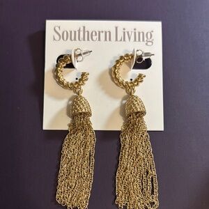 Southern Living Gold Tassel Hoop Earrings |Vintage Inspired